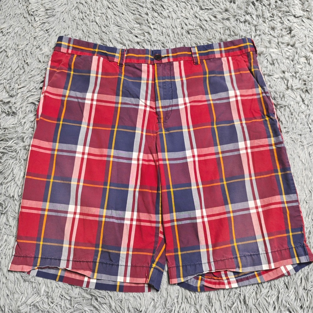 Tommy Hilfiger Shorts Mens Size 38 Red Blue Plaid Chino Cotton Casual Preppy